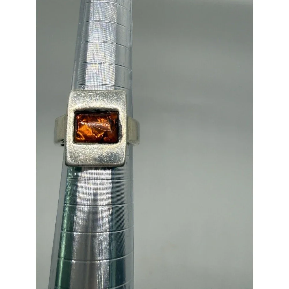 Pinky Ring Sterling Silver Handcrafted Baltic Amber Like Stone Sz 4.75 Vintage - Picture 10 of 14